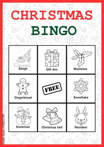 Christmas bingo cards with festive designs like Santa, reindeer, and candy canes, ideal for parties, classrooms, or family time. Printable and fun, they bring joy to any holiday gathering. photo