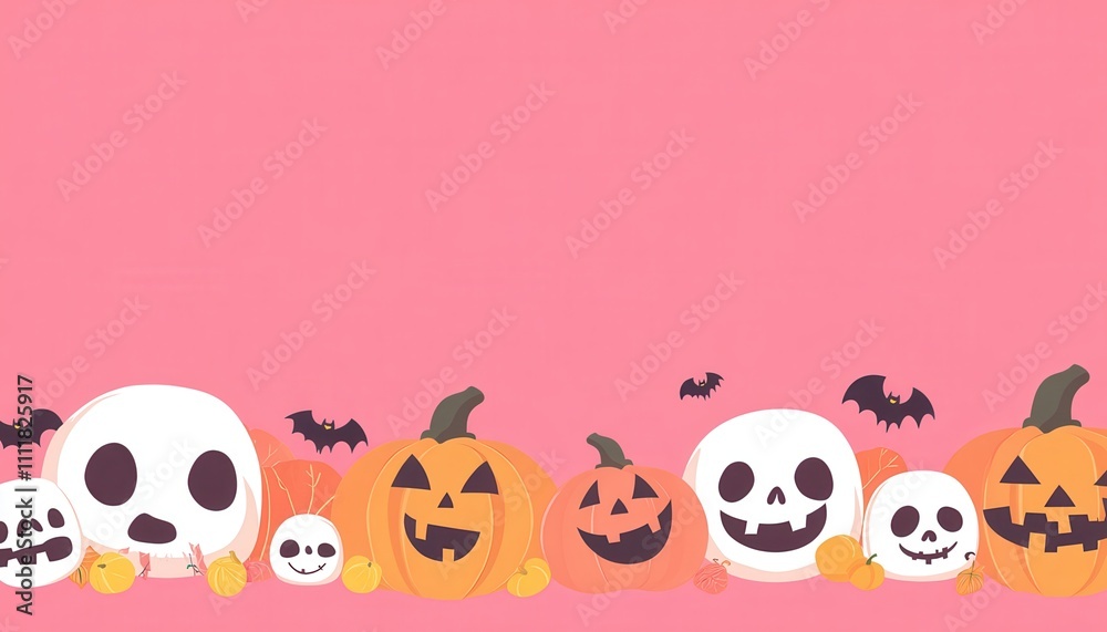 Pink Halloween Background With Pumpkins And Skulls Pink Halloween Background With Pumpkins And Skulls