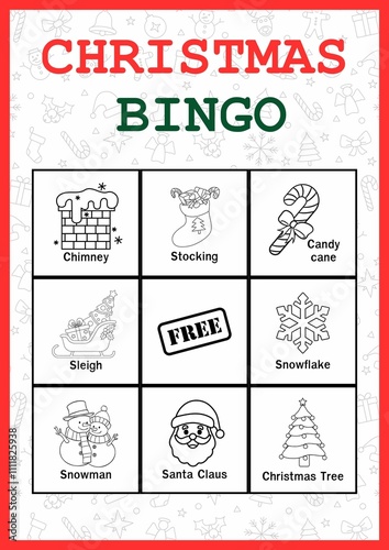 Christmas bingo cards with festive designs like Santa, reindeer, and candy canes, ideal for parties, classrooms, or family time. Printable and fun, they bring joy to any holiday gathering. photo