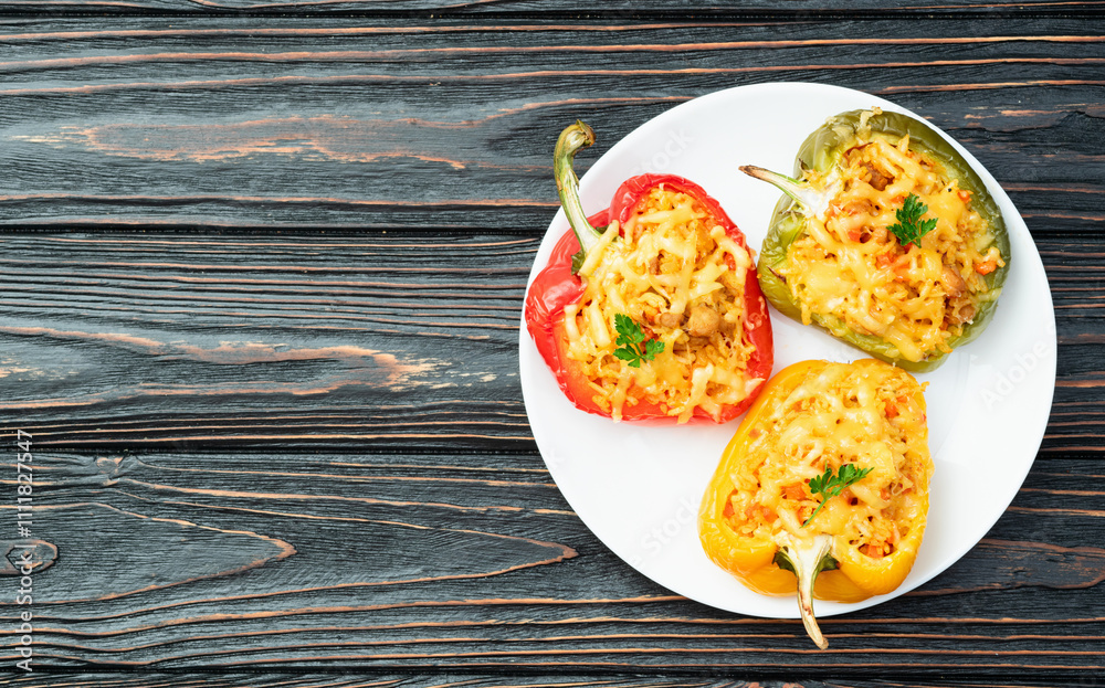 Εκτύπωση καμβά Baked stuffed pepper ( paprika ) with rice , carrot and meat