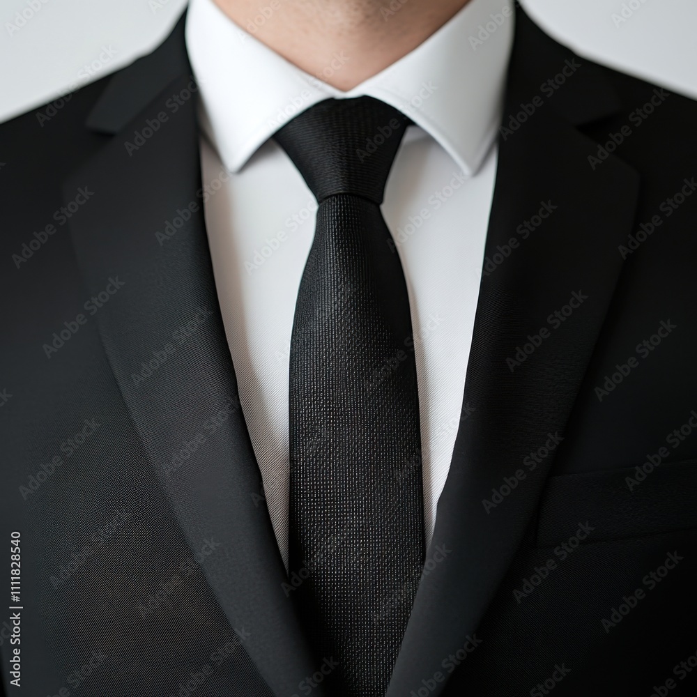Close-up of a Man in a Classic Black Suit and Tie:  Elegance, Professionalism, and Formal Style