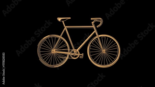 A gold outline of a classic bicycle on a black background. photo