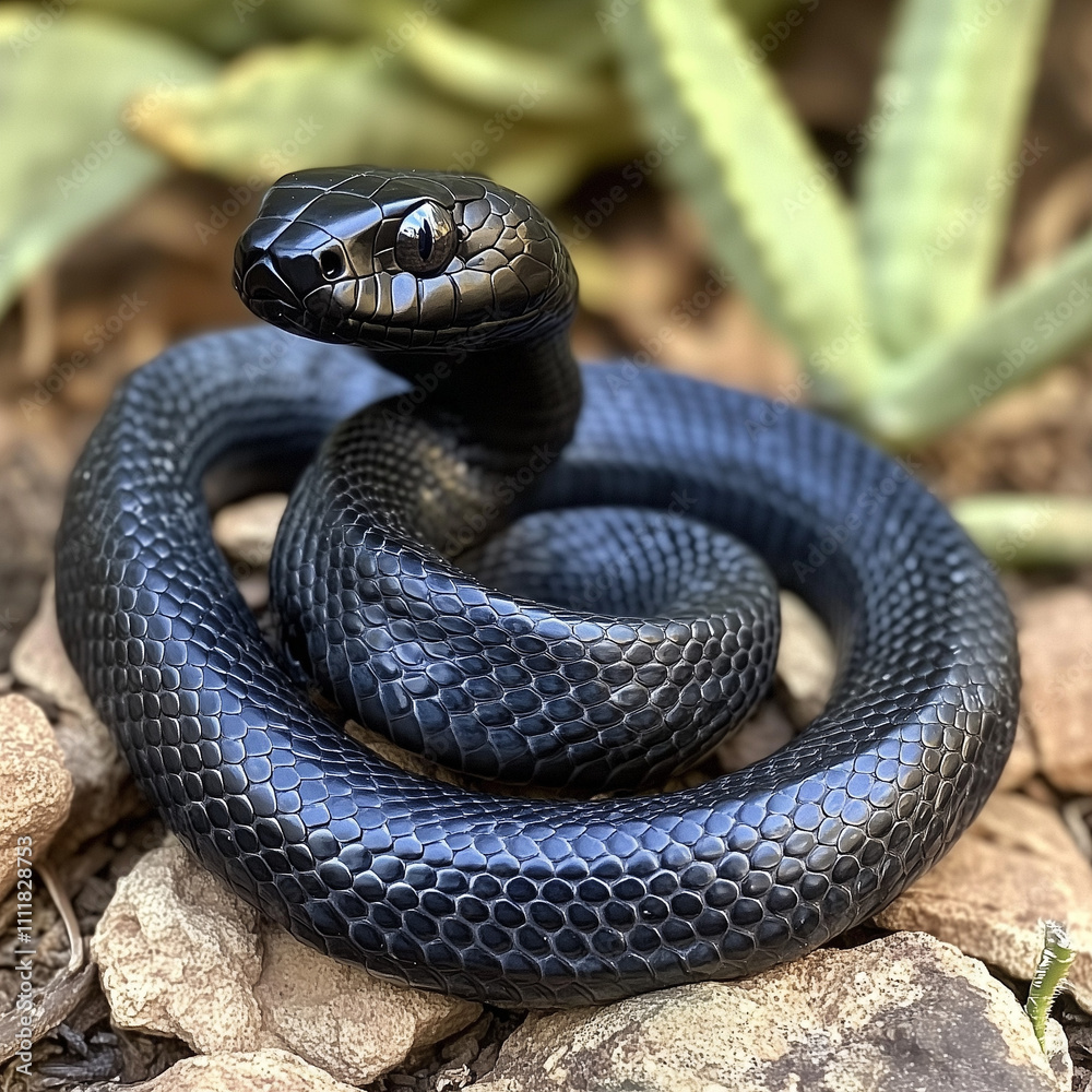 Obraz premium Close-up photo of a black snake , animal of the year, Intense Gaze
