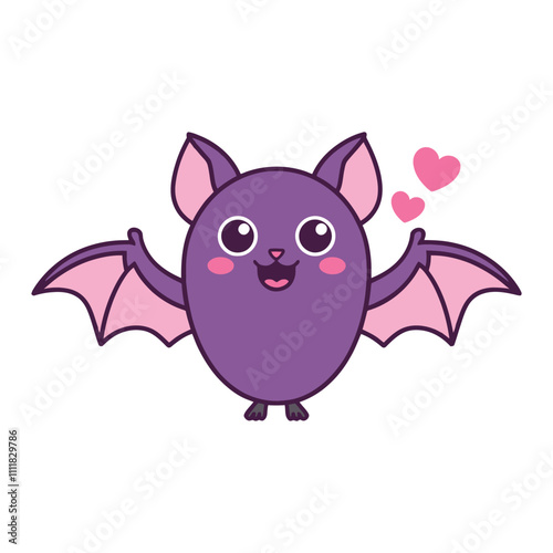 Cute Bat with Hearts Illustration