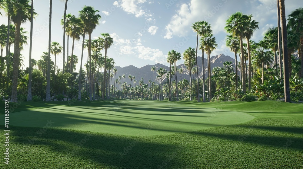 Obraz premium a view of a golf course from a distance
