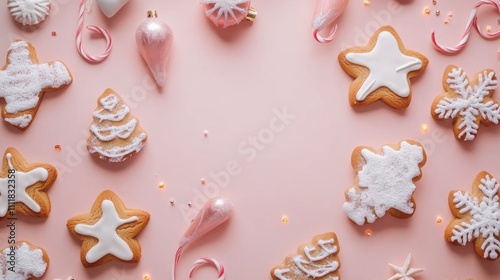 Christmas Cookies Themed Background with Warm Tones and Festive Decorations