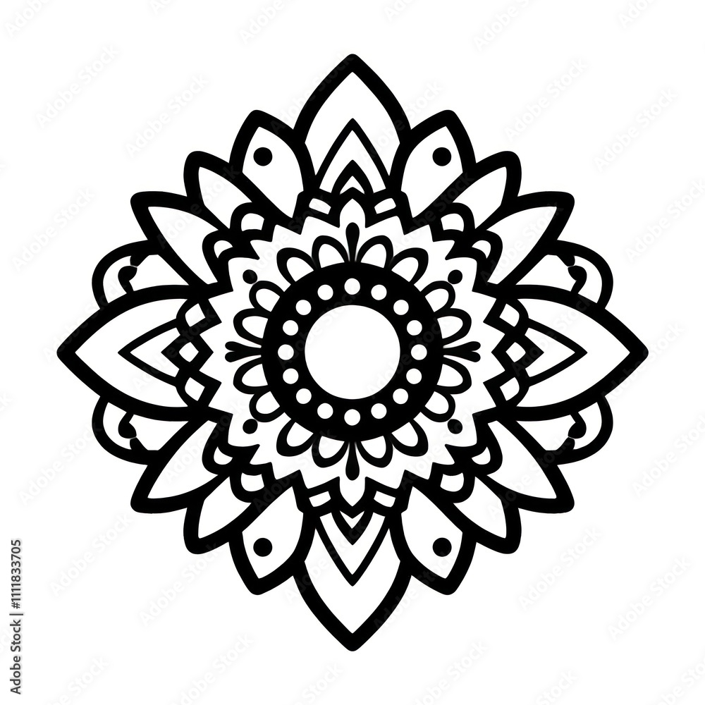 Black Mandala Line Art Pattern on a White Background for Designing and Decoration Black Mandala Line Art Pattern on a White Background for Designing and Decoration