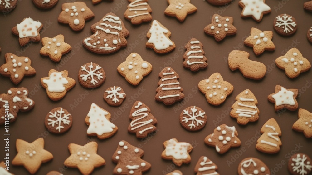 Christmas Cookies Themed Background with Warm Tones and Festive Decorations Christmas Cookies Themed Background with Warm Tones and Festive Decorations
