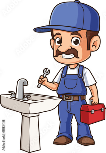 Plumber next to bathroom sink vector image