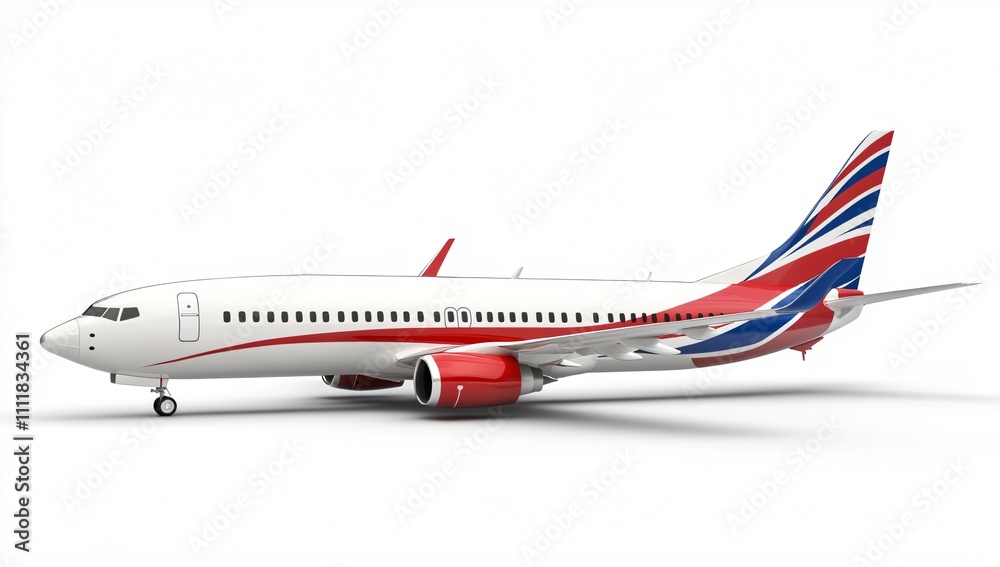 Fototapeta premium Airplane Travel Red White Blue Jet Airliner