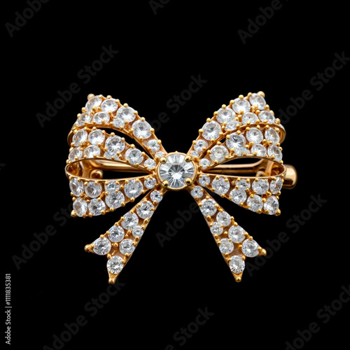 Christmas bow. Precious brooch on a black background