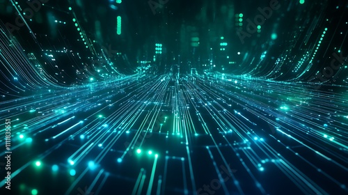 Wallpaper Mural Futuristic Data Stream with Glowing Lines and Particles in a Digital Environment Torontodigital.ca