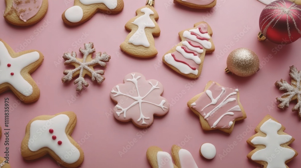 Christmas Cookies Themed Background with Warm Tones and Festive Decorations Christmas Cookies Themed Background with Warm Tones and Festive Decorations