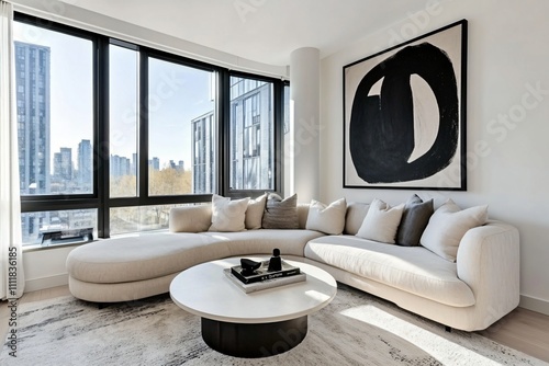 Modern Sectional Sofa in Luxury Apartment with City View