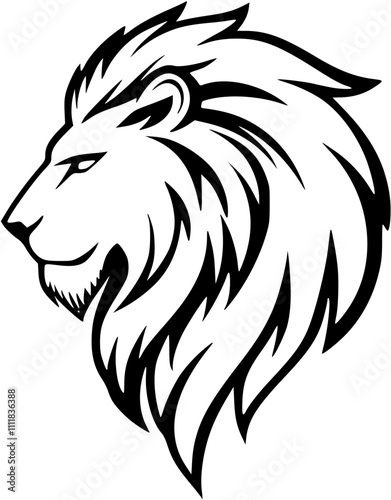 Lion side head black outlines monochrome vector illustration