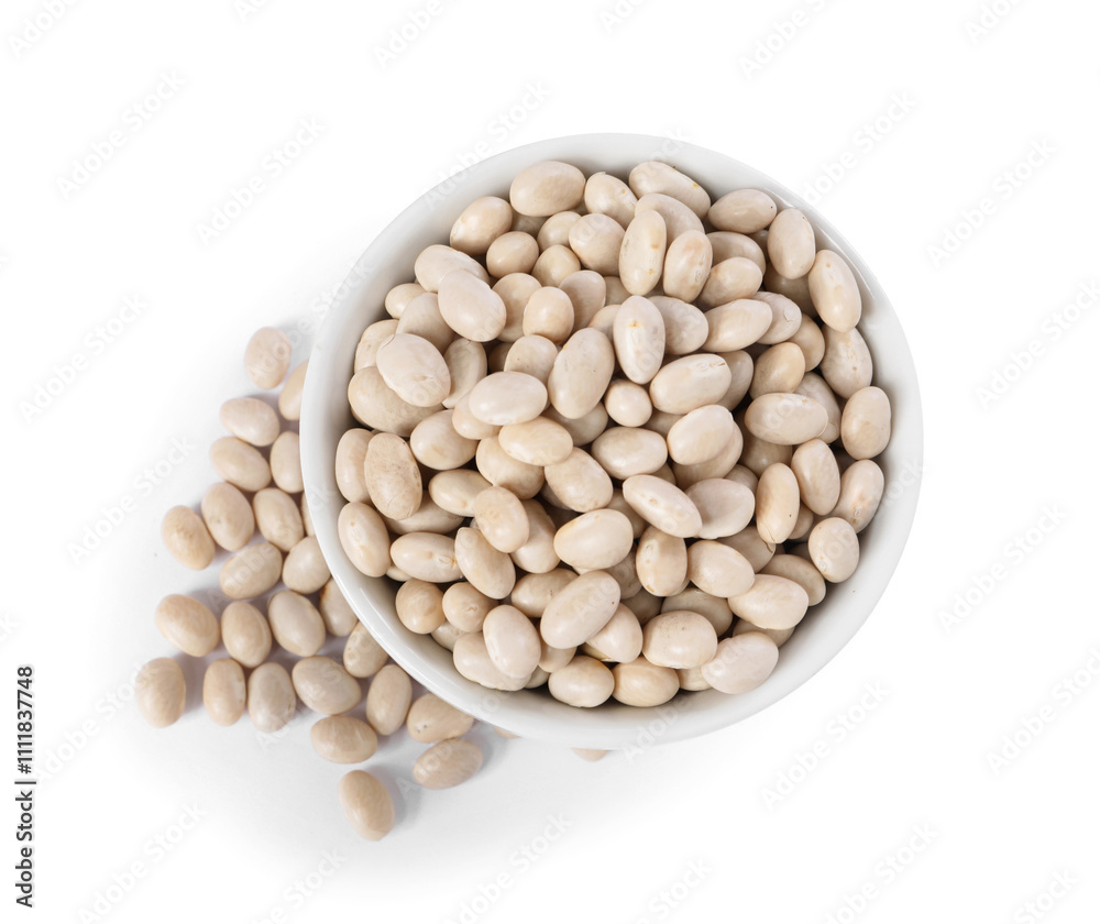 Dried beans in bowl isolated on white, top view Dried beans in bowl isolated on white, top view