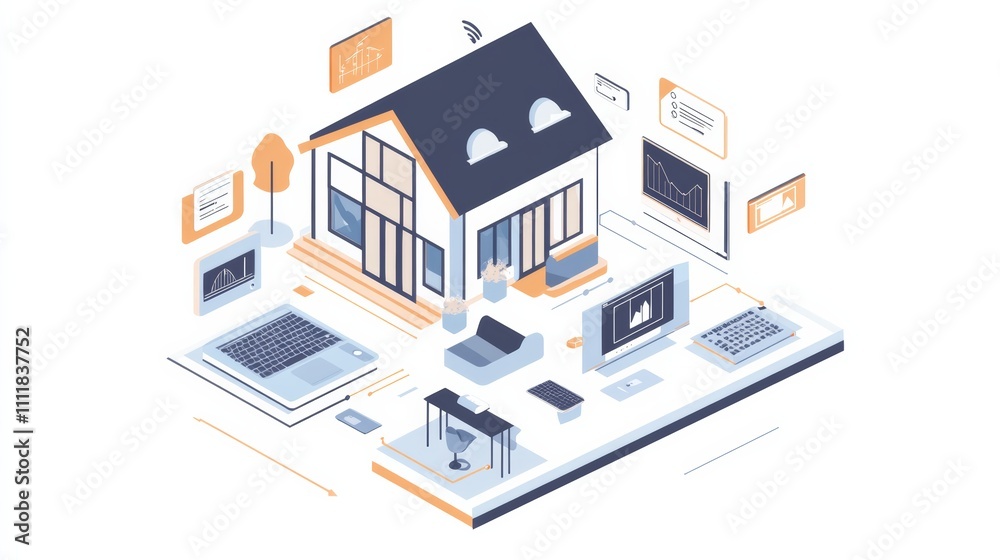 Connected home IoT setup, advanced device network, high-tech home Connected home IoT setup, advanced device network, high-tech home
