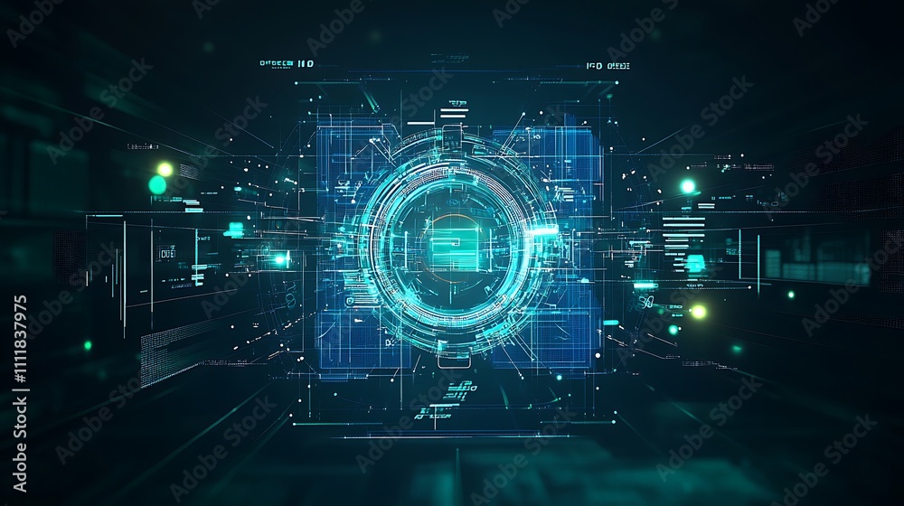 Obraz premium Futuristic Digital Interface with Advanced Technology Visualization and Interactive Graphical Elements