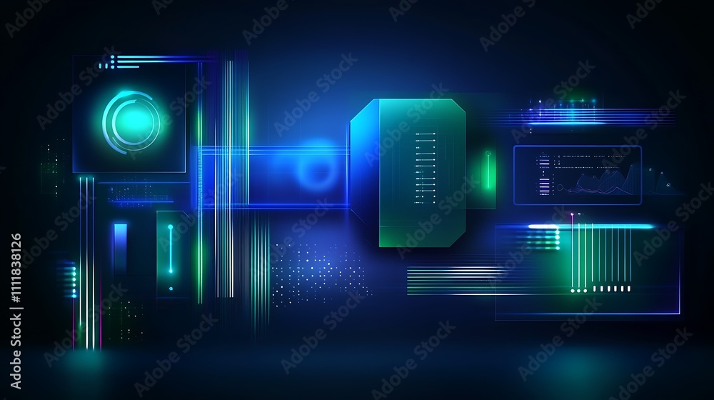 Futuristic Digital Interface with Neon Lights and Abstract Elements in Dark Atmosphere for Technology Concepts Futuristic Digital Interface with Neon Lights and Abstract Elements in Dark Atmosphere for Technology Concepts