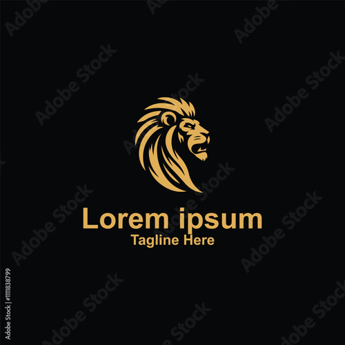 Gold lion's head vector logo template. photo