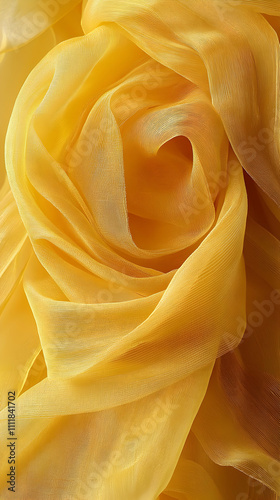 Golden Yellow Fabric Texture, Abstract Swirling Silk Drape, Luxurious and Elegant Background for Design