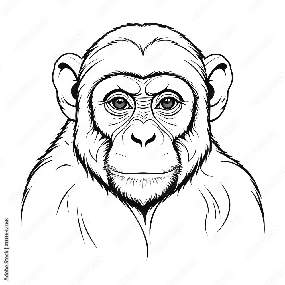 Chimpanzee Portrait in a Black and White Minimalist Style Chimpanzee Portrait in a Black and White Minimalist Style
