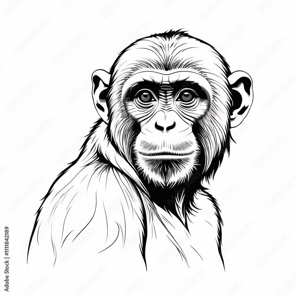 Chimpanzee Portrait in a Black and White Minimalist Style Chimpanzee Portrait in a Black and White Minimalist Style