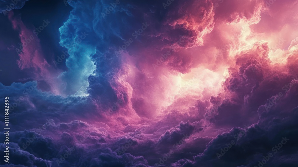 Fototapeta premium Abstract colorful cloudscape, vibrant pink, blue, purple hues, dramatic lighting, swirling texture.