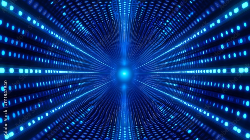 Obraz premium Futuristic Digital Tunnel with Bright Blue Lights and Radiating Patterns Creating a Hypnotic Illusion Effect
