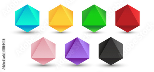 Set of vector octahedrons illustration on a white background with a gradient for games, icons, packaging designs, logo, mobile, ui, web. Platonic solid.