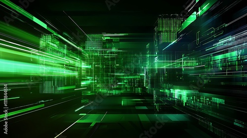 Futuristic Green Abstract Background with Glowing Lines and Shapes for Technology and Innovation Themes