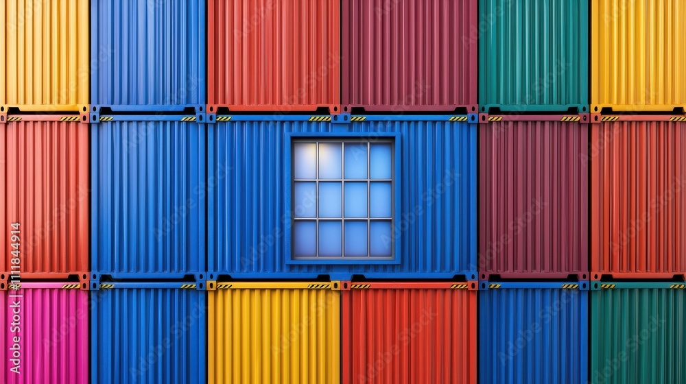 Colorful Shipping Containers Wall with Window Abstract Texture Background Colorful Shipping Containers Wall with Window Abstract Texture Background
