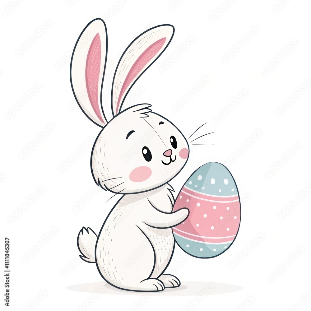 Bunny Holding a Decorated Easter Egg in a Minimalist Illustration Bunny Holding a Decorated Easter Egg in a Minimalist Illustration