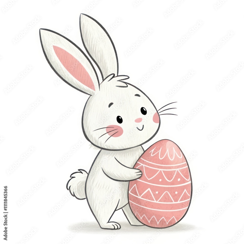 Obraz premium Bunny Holding a Decorated Easter Egg in a Minimalist Illustration