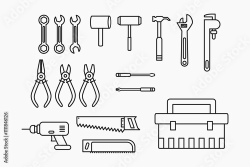 tools icon line set - minimalist equipment and hardware icons