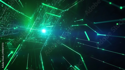 Futuristic Neon Light Trails Creating Dynamic Patterns in Dark Space Environment with Digital Elements