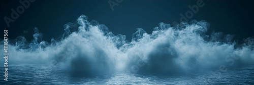 Abstract Blue Smoke Background, Ethereal Vapor Rising from Mysterious Water, Creating a Moody and Atmospheric Scene