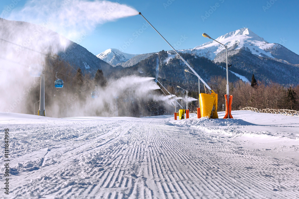 Fototapeta premium Ski resort Bansko, Bulgaria, cable car
