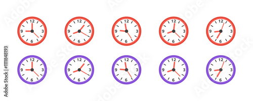 Clock set icons. Flat style. Vector icons.