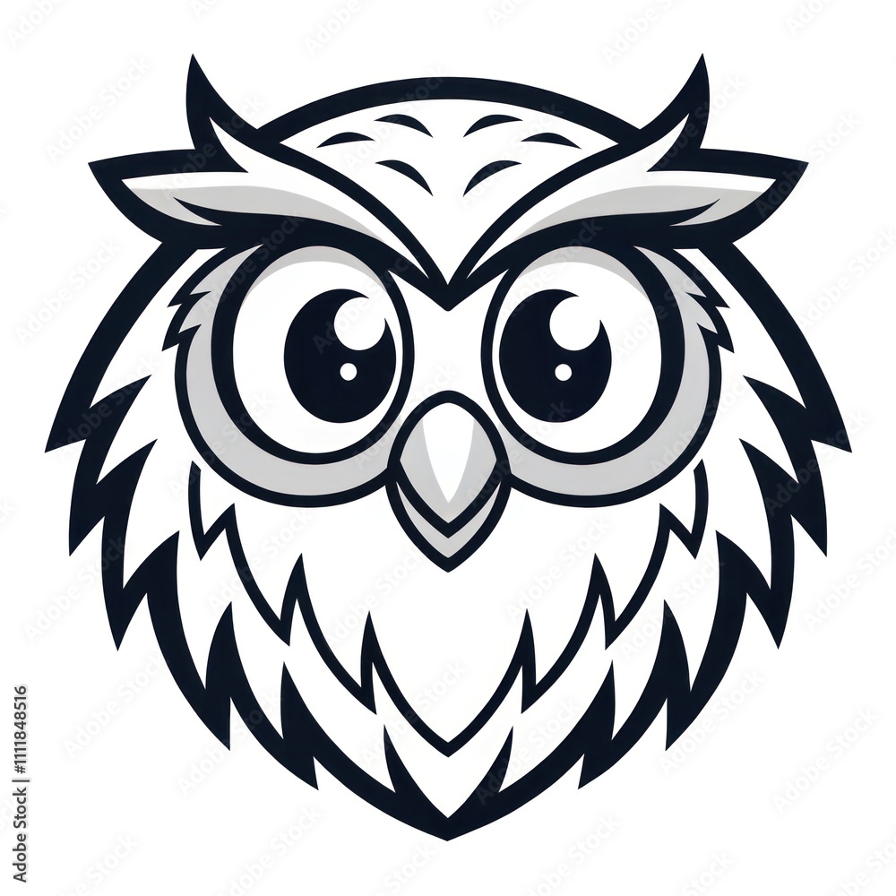 Fototapeta premium Cartoon Owl with Big Eyes and Fluffy Feathers