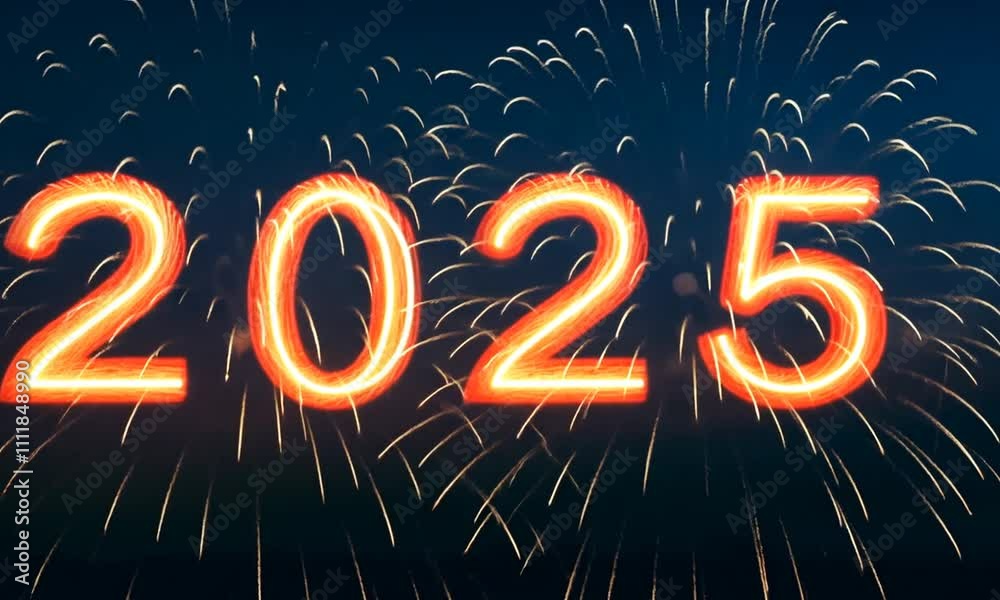2025 celebration font gold fireworks new year ai generated video concept