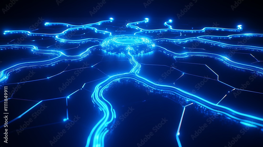 Intricate Blue Light Network Design Representing Data Flow and Connectivity in a Digital Landscape Intricate Blue Light Network Design Representing Data Flow and Connectivity in a Digital Landscape