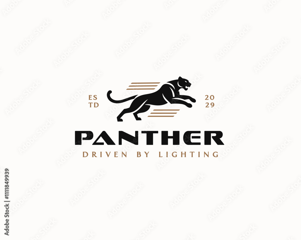 Fototapeta premium Black Panther silhouette logo cougar wild speed motor logo template for business
