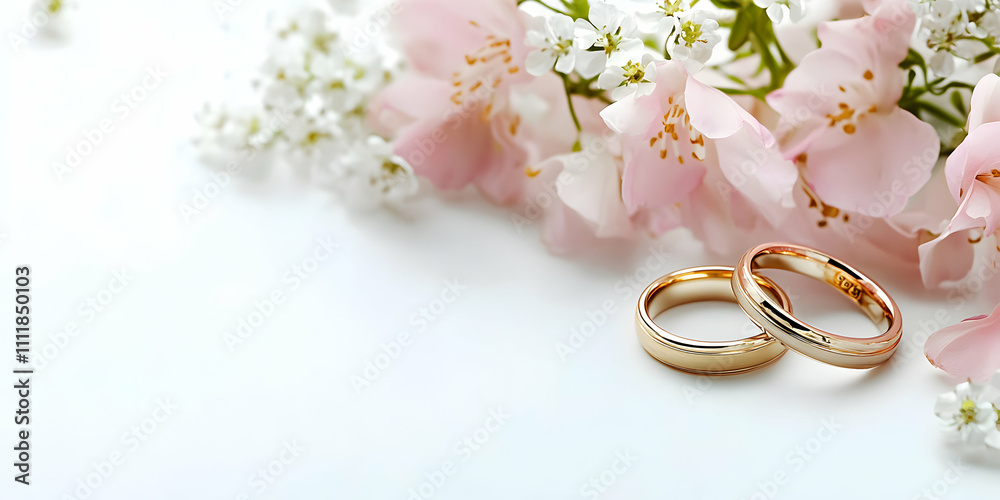 Wedding Rings Resting Among Delicate Pink Blossoms