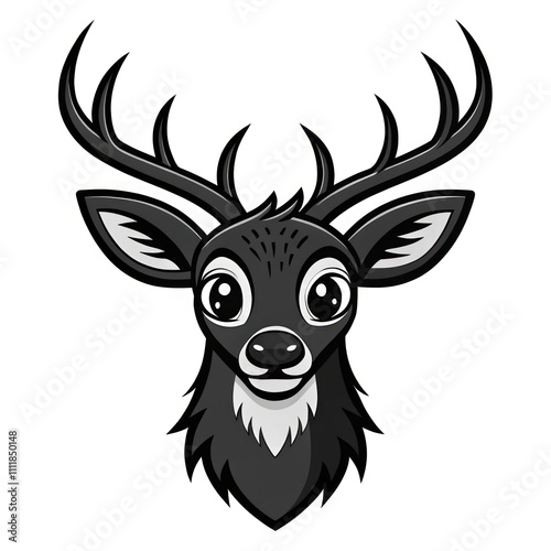 Cartoon Deer Head with Large Antlers in a Cute Style photo