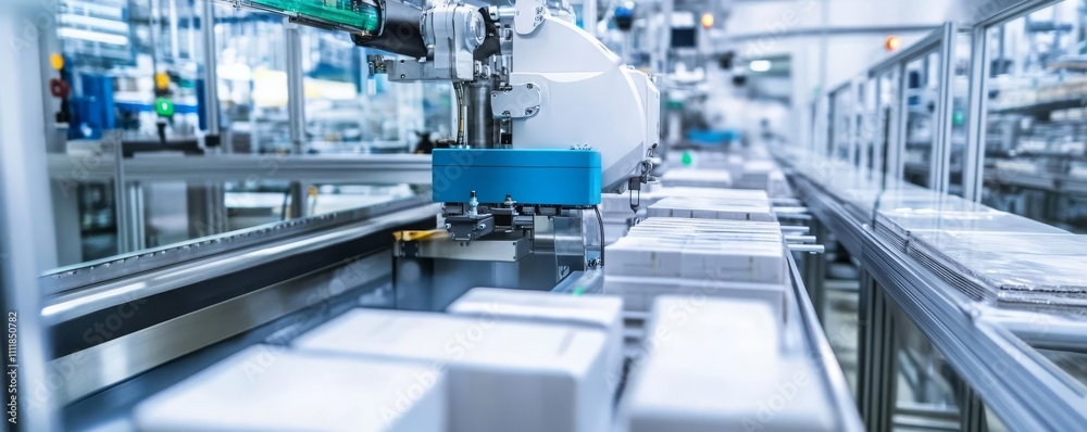 Automated packaging line with products moving smoothly, modern and efficient factory Automated packaging line with products moving smoothly, modern and efficient factory