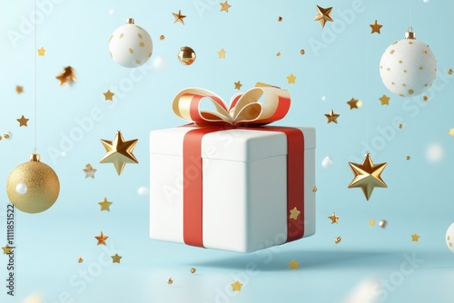 Christmas gift boxes with ornaments and decorations on blue background with bokeh. magical atmosphere, New Year's celebration