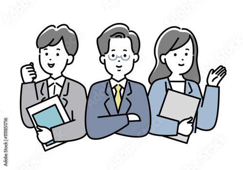3人の会社員のイラスト素材 チームワーク