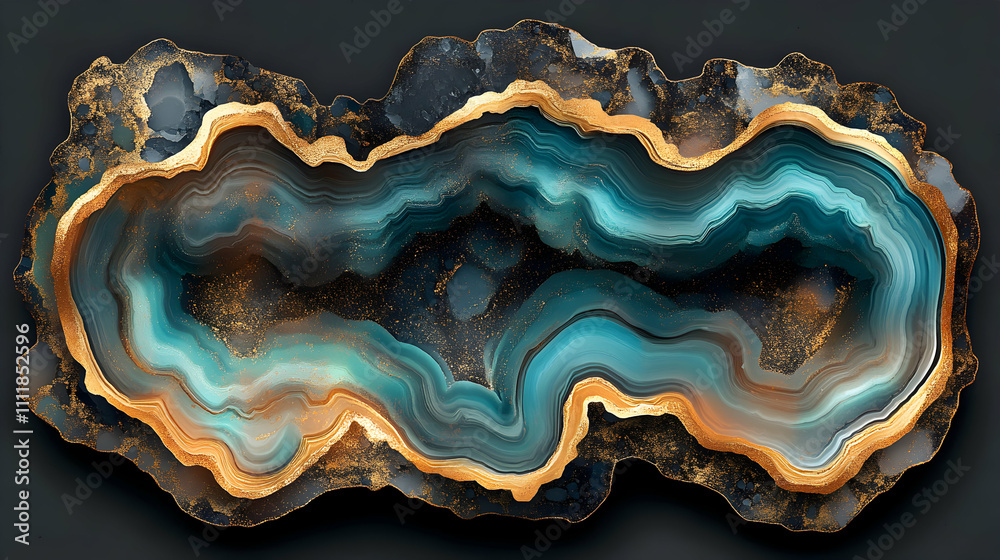 Abstract Agate Geode, Teal, Gold, and Black Swirls, Luxurious Marble-like Texture Background Image Abstract Agate Geode, Teal, Gold, and Black Swirls, Luxurious Marble-like Texture Background Image