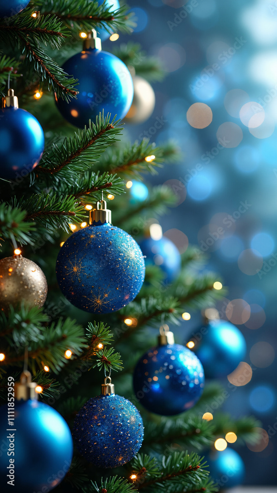 Enchanting Christmas Tree with Blue Ornaments: Perfect for Holiday Marketing and Festive Designs Enchanting Christmas Tree with Blue Ornaments: Perfect for Holiday Marketing and Festive Designs